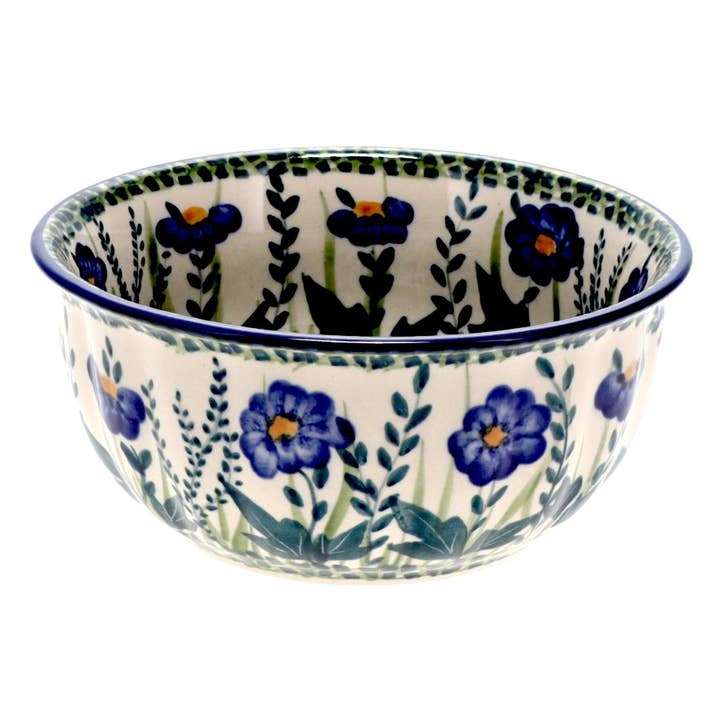 Bowl, Round, 5.5" in "Bouncing Blue Blossoms" by Manufaktura | M083U-IM03 for wholesale by Polish Pottery Outlet