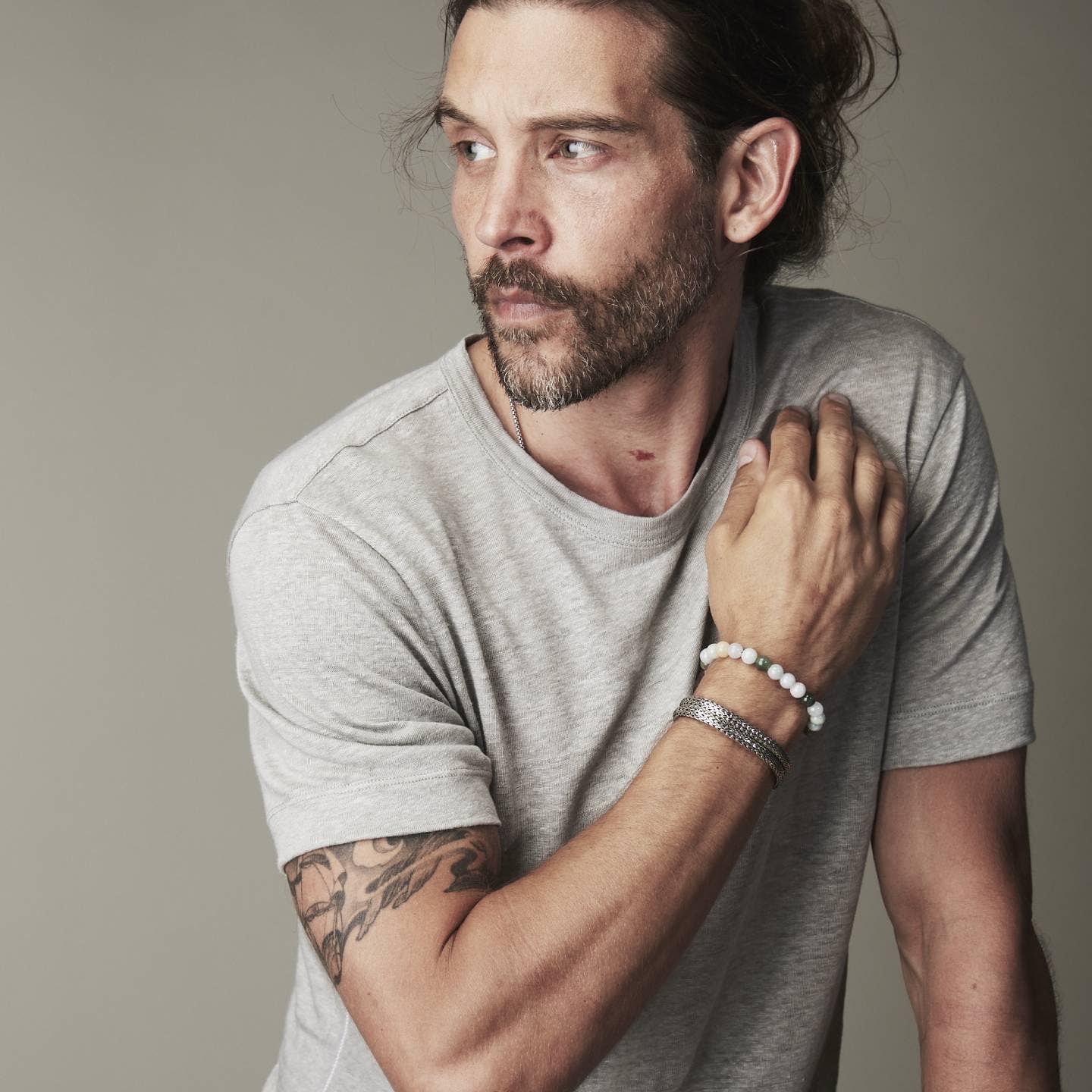 Bhoma - Mens Designer Jewelry - Wholesale Jewelry - Men's - Monday Stack: Mens Jade Beaded Bracelet & Sterling Silver Chain10