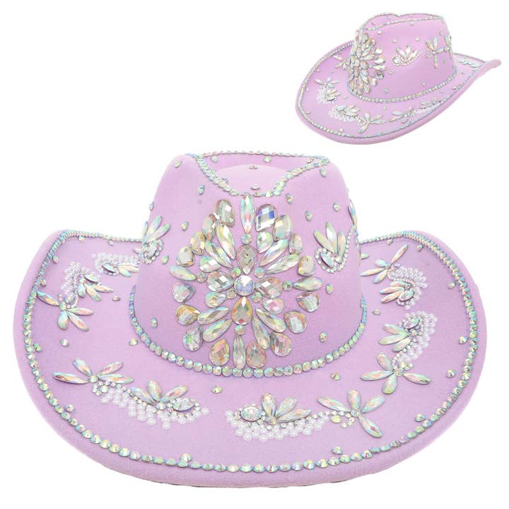 SP Sophia Collection - Wholesale Cowboy Hat - Women's - Sombrero Style Cowboy Hat with Crystal and Pearl Accents2