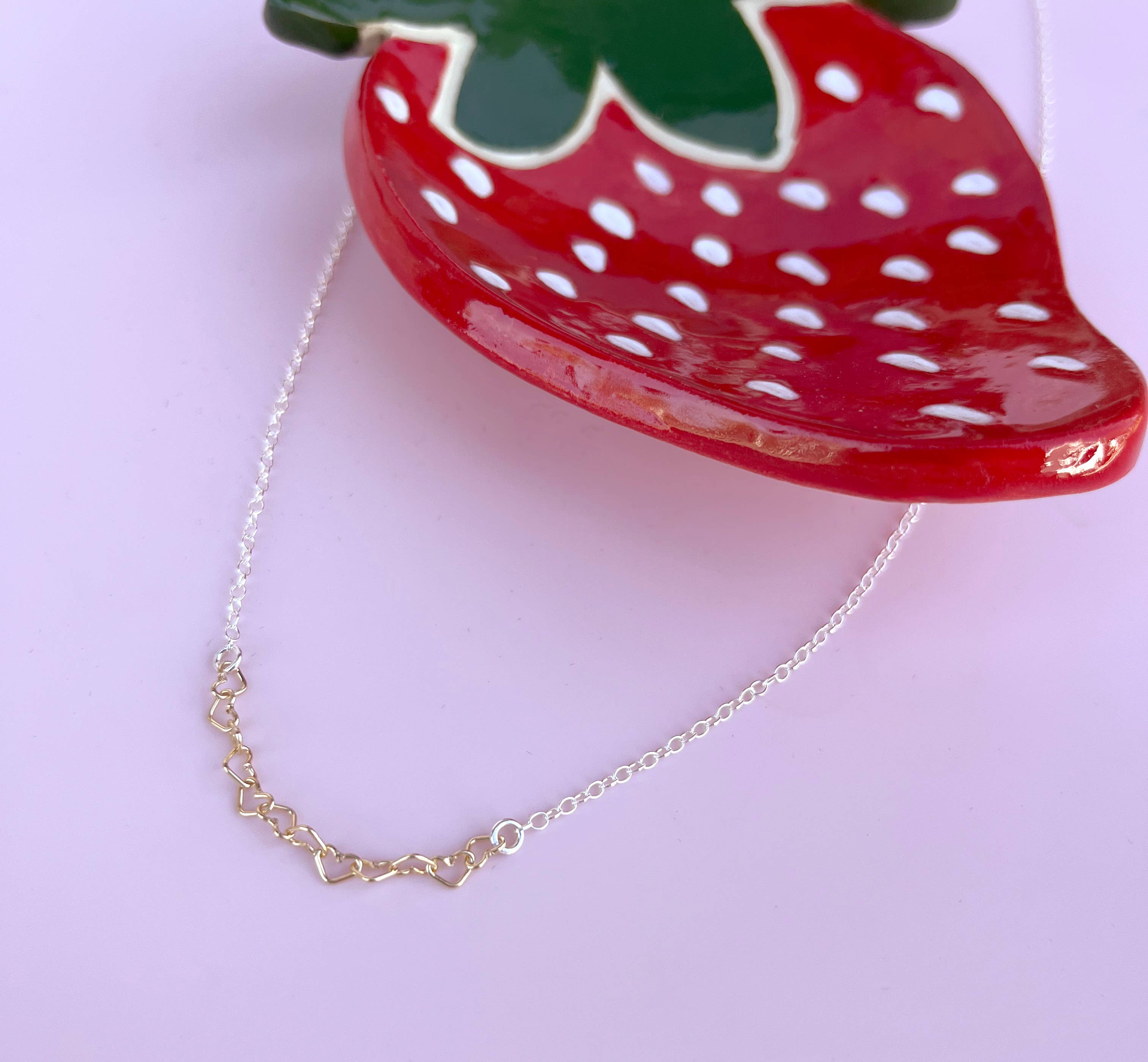 Freshie & Zero - Wholesale Link & Chain Necklace - Itsy Bitsy Linked Gold Hearts Sterling Silver Necklace5