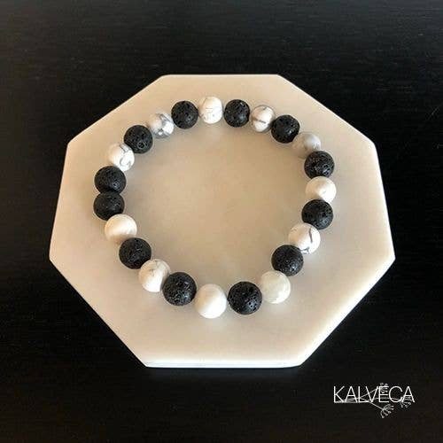 Pulsera de perlas de lava y howlita blanca para venta al por mayor de Kalveca