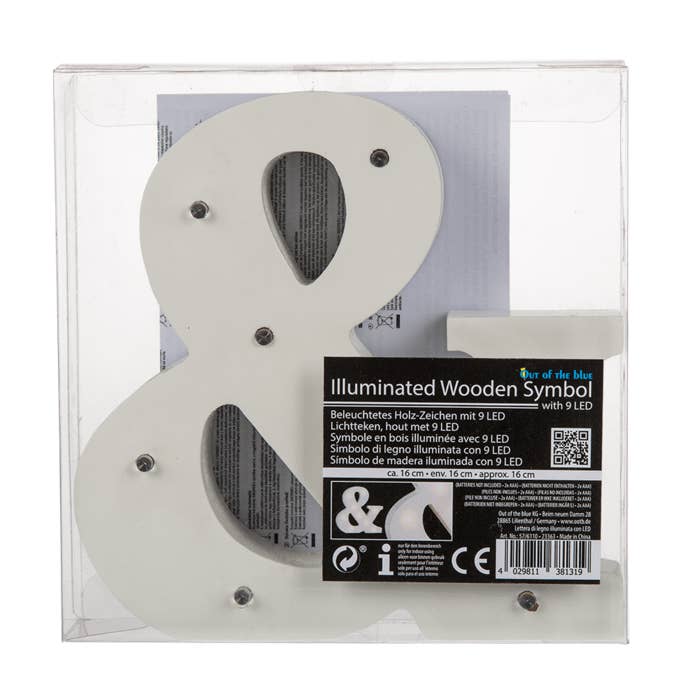 Out of the blue KG – Sinal por atacado – Símbolo de madeira iluminado &, com 9 LEDs, cerca de 16 cm3