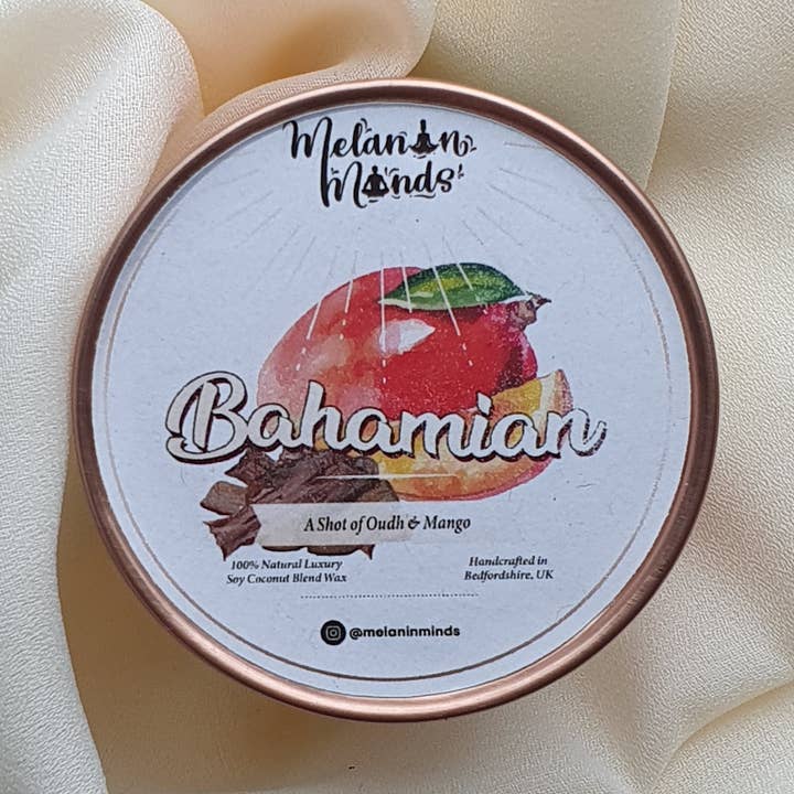 Bahamian | Mini-bougie A Shot of Oudh & Mango pour la vente par Melanin Minds