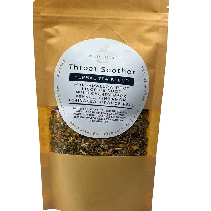 Throat Soother Organic Loose Leaf Tea Blend for wholesale by Wild Grace Herbs