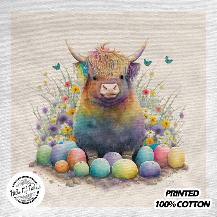 Cow Påskeforår Blomsterægtrykt stofpanel for engroshandel hos Hills Of Fabric
