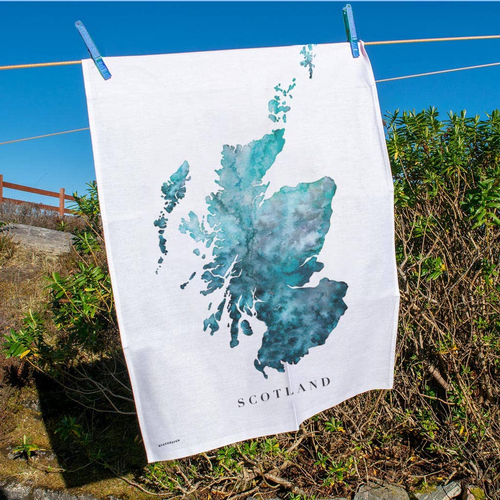 EJayDesign - Wholesale Tea Towel - Scotland Watercolour Map Organic Cotton Tea Towel3