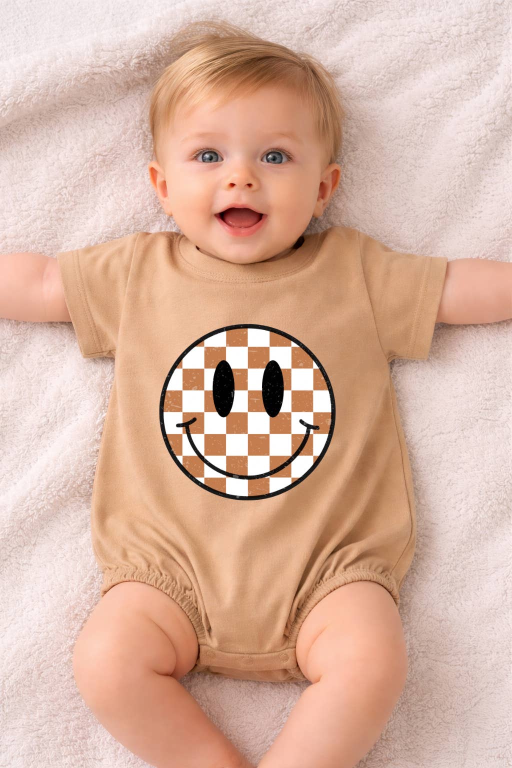 Addie Joy company - Wholesale Bodysuit (Non-Footed) - Baby - Retro Check Smiley T-shirt Bubble Romper
