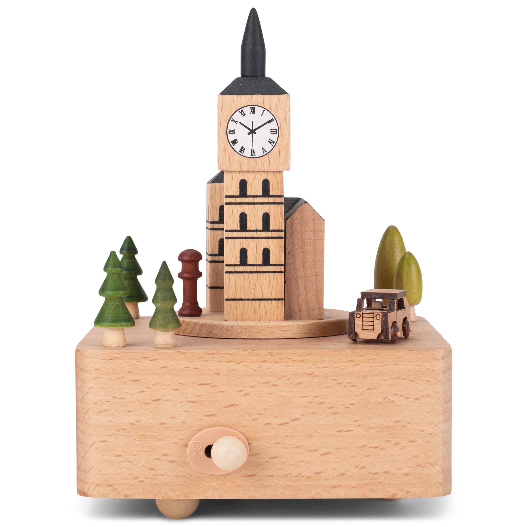 EAST AVENUE - Wholesale Decorative Tabletop Object - Big Ben Car Woodgrain 6 inch Beech Wind-Up Musical Figurine0