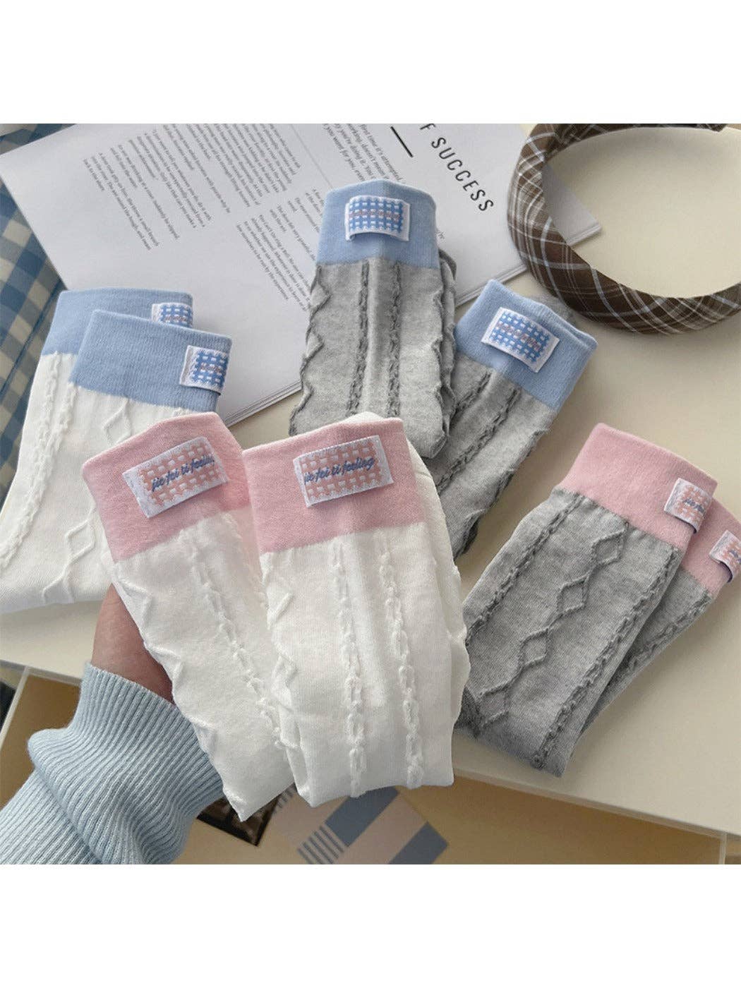 Funkyrel® Atzbranding Limited - Vente Chaussettes – femme - Rufia - Chaussettes mi-mollet à motif patchwork argyle rétro simple8