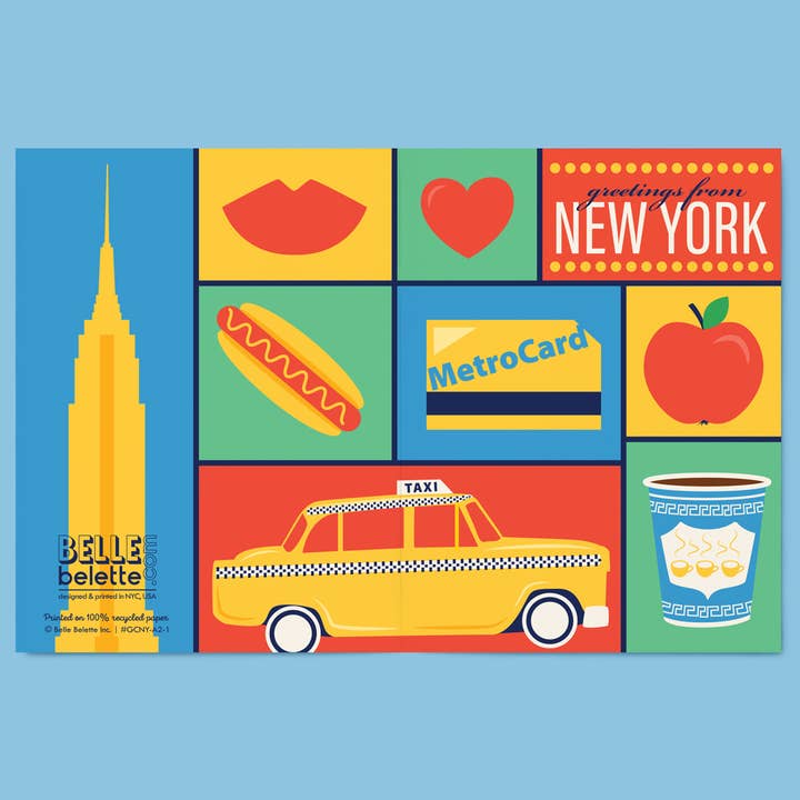 Belle Belette - Wholesale Everyday Greeting Card - Greetings from New York Colorblock Greeting Card1