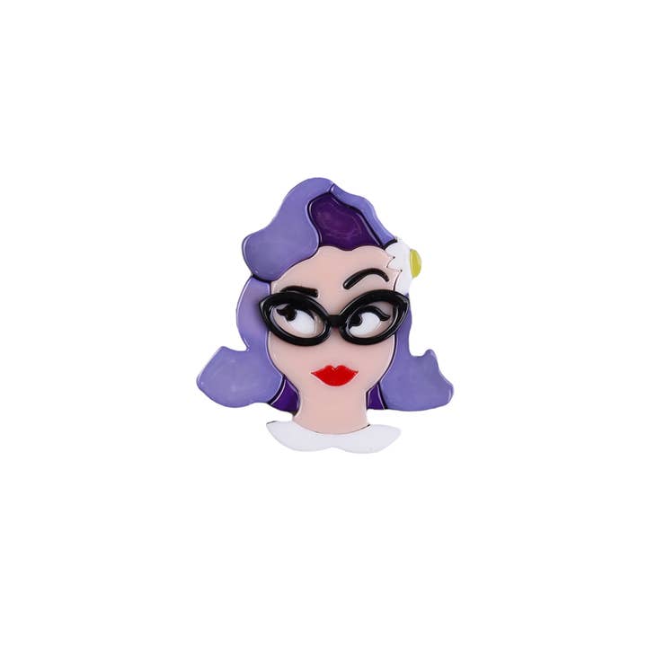 Miss Minna - Wholesale Brooch - π Retro brooch with girl with glasses design π2