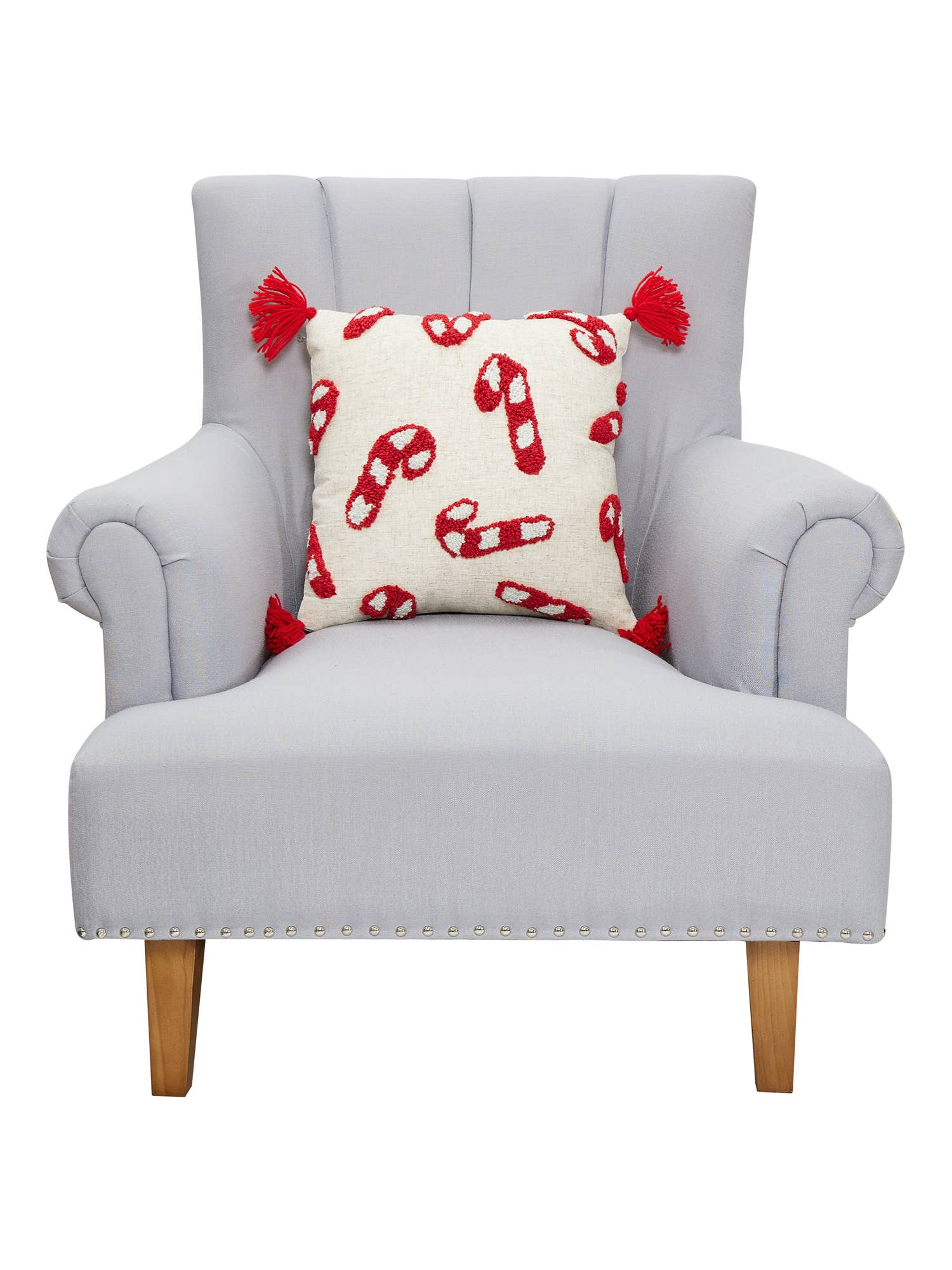 Peking Handicraft - Wholesale Throw/Decorative Pillow - Candy Canes w/Tassels Tufted Pillow1