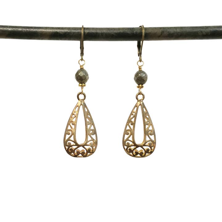 Brass filigree drop earrings for wholesale by TOODLEBUNNY