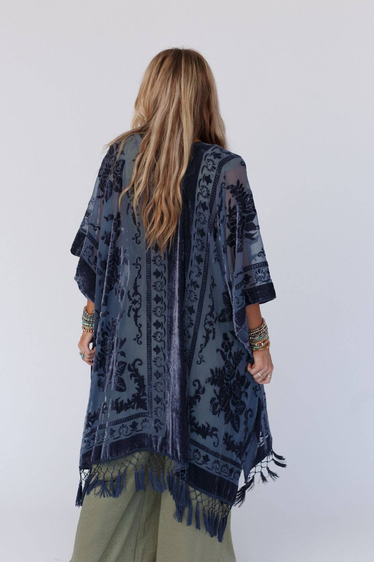 Three Bird Nest - Wholesale Kimono - Women's - Winter Favorite: Crushin' On You Velvet Kimono - Navy Blue7