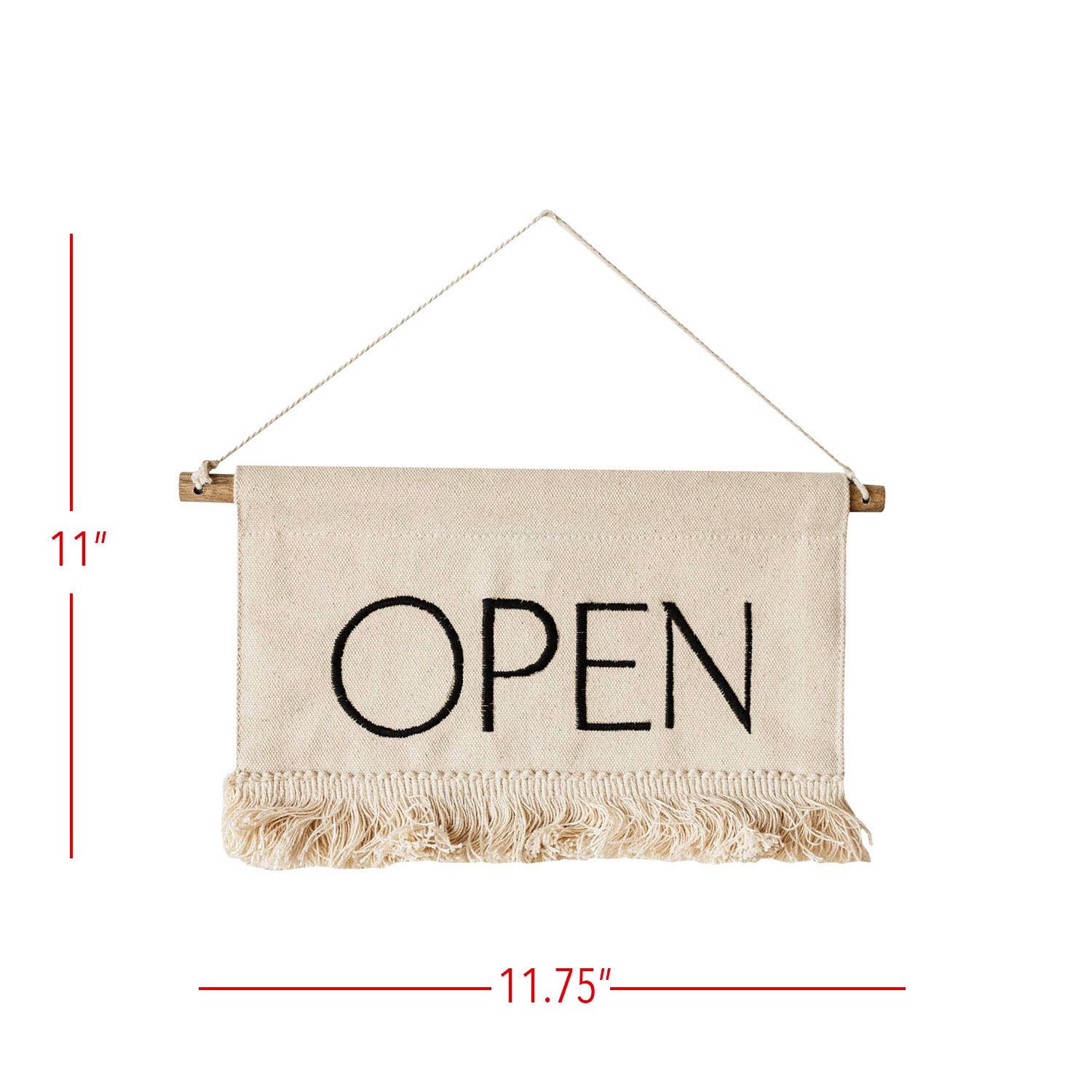 Foreside Home & Garden - Wholesale Sign - Claudia Cotton Embroidered Hanging Open Closed Sign Fringe6