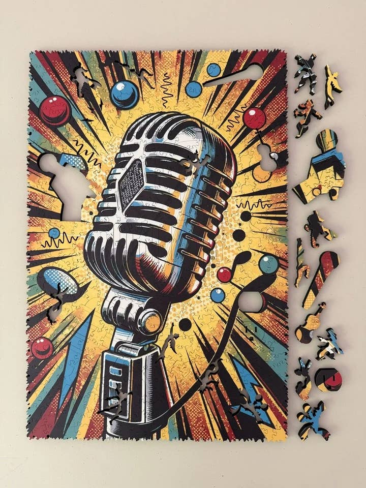 Music Microphone Wooden Jigsaw Puzzle - "Hot Mic" for wholesale by PAR Puzzles