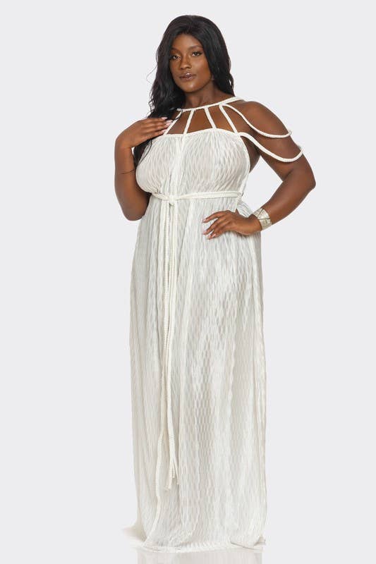 BANJUL – Großhandel Kleid – Damen – HCCD71765   Wellig plissiertes geflochtenes Seil Plus Size Maxikleid9