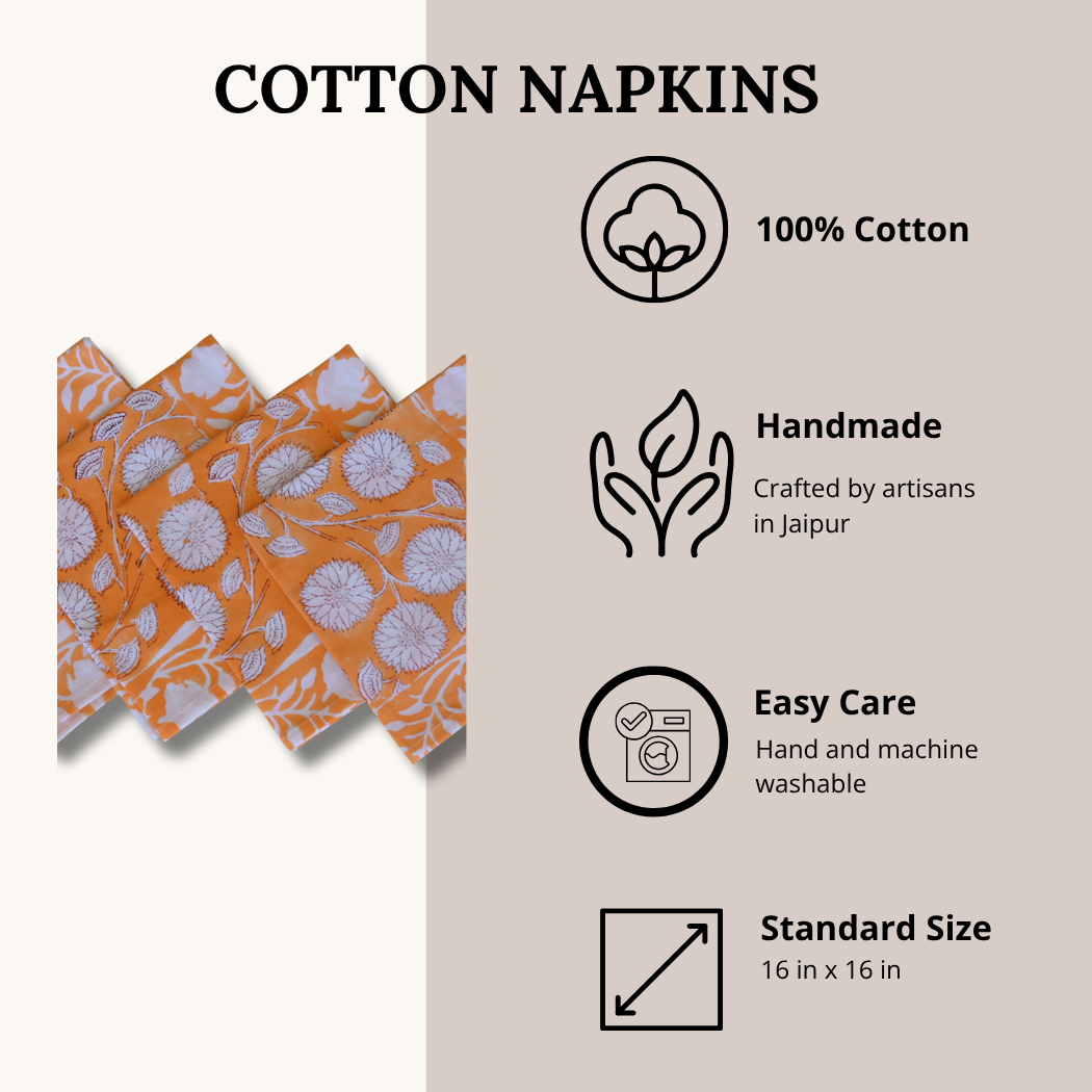 House of Alaan - Wholesale Dinner & Cloth Napkin - Pumpkin Orange - Cotton Table Napkins (Set of 4)2