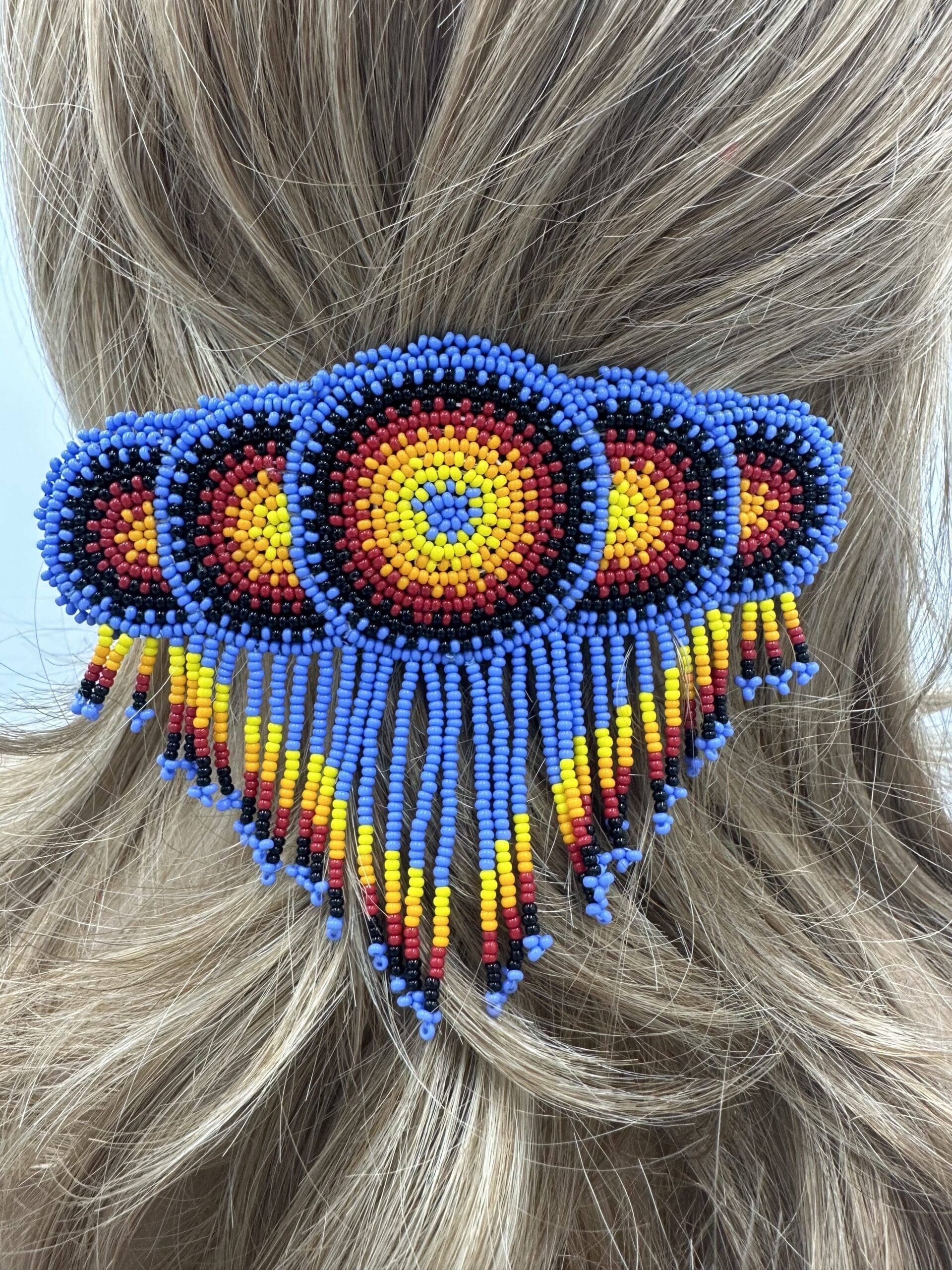BEADS CORNER – wholesale Barrette – Women’s – Handmade beaded Lavender, Black Native style fringe French barrette