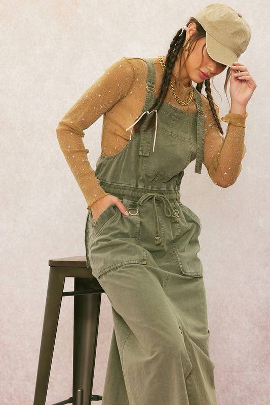 Olive Pre Washed Overall Dress for wholesale on Faire2