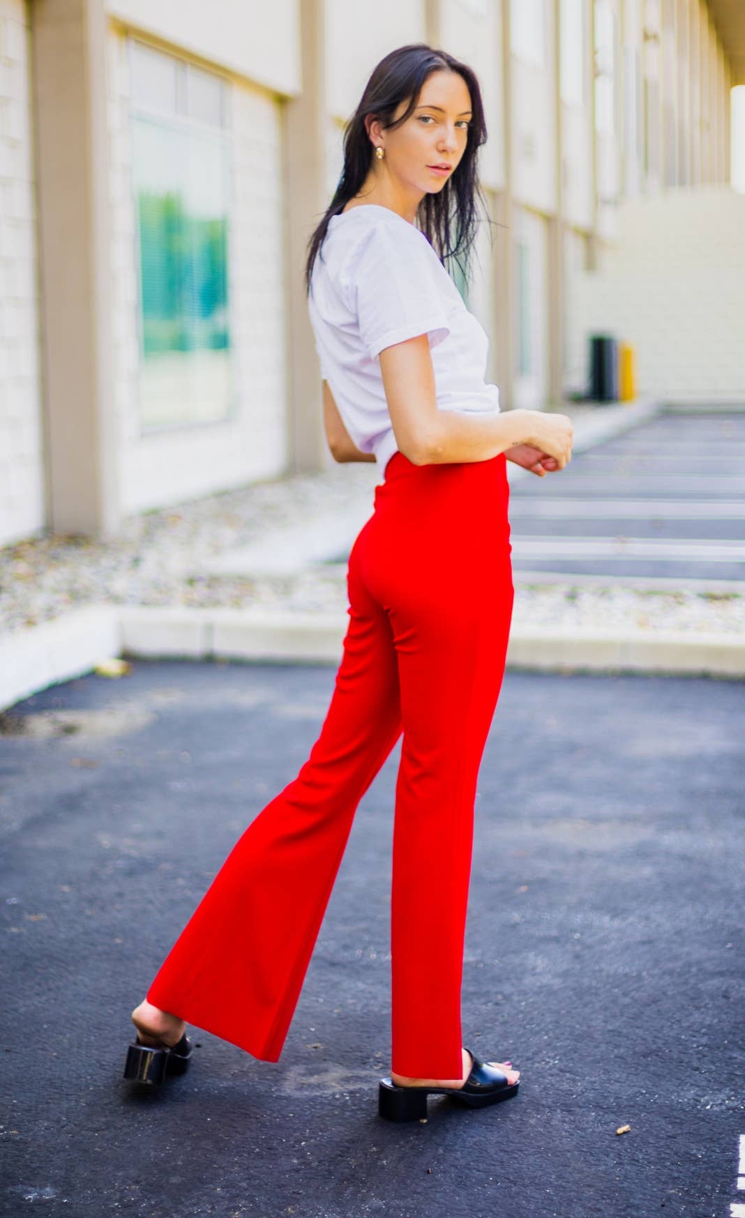 Urban Diction - Vente Pantalon – femme - Pantalon Bell décontracté et professionnel NOIR/ROUGE/VERT/IVOIRE23