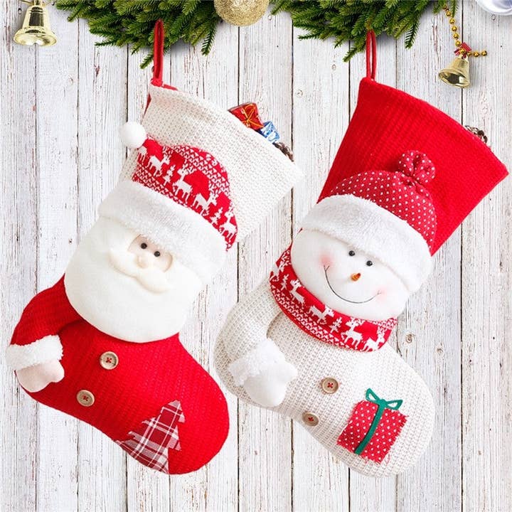 ShieldChic - Wholesale Holiday Stocking - Red And White Knitted Christmas Stocking Old Man Snowman Dress Up Candy Bag Gift Bag3