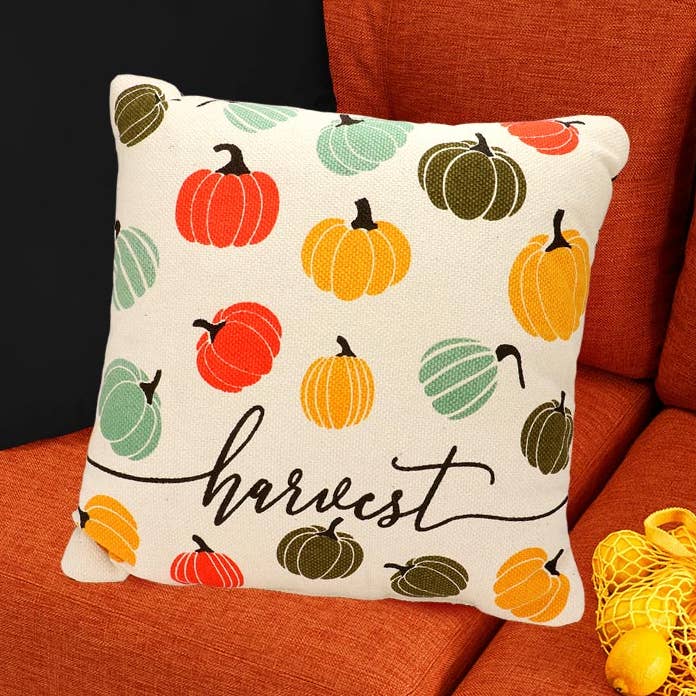 Cojín / Almohada con Patrón de Calabaza y Mensaje de Cosecha para venta al por mayor de Sensibling Corp.