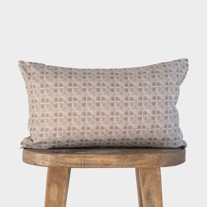 Fleur Grid Lumbar In Brown - 12x20" for wholesale by Woven Nook