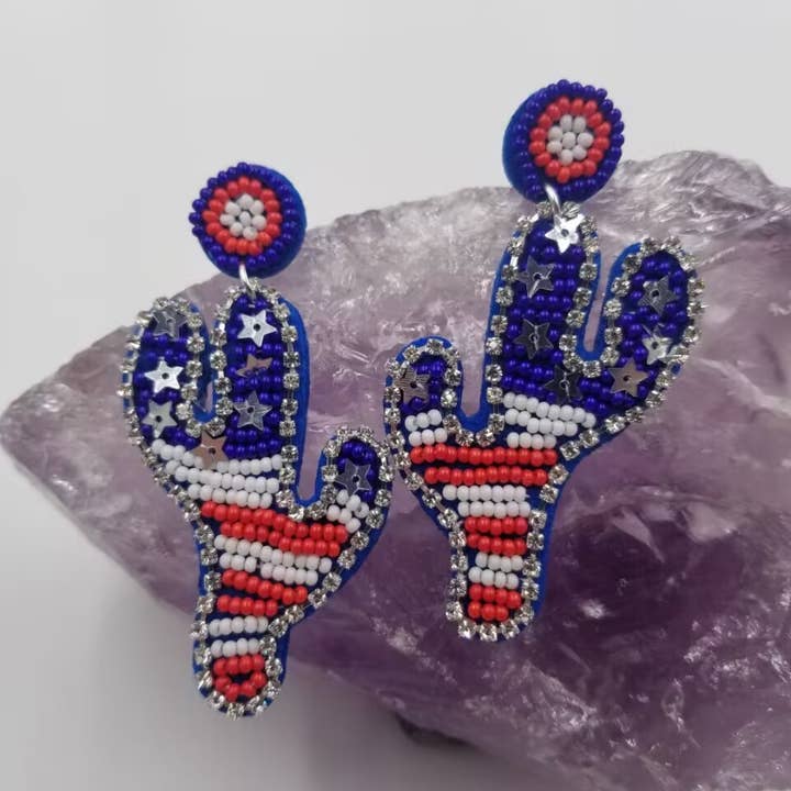 Patriotic Beaded Cactus Earrings for wholesale by magnolia jewelry