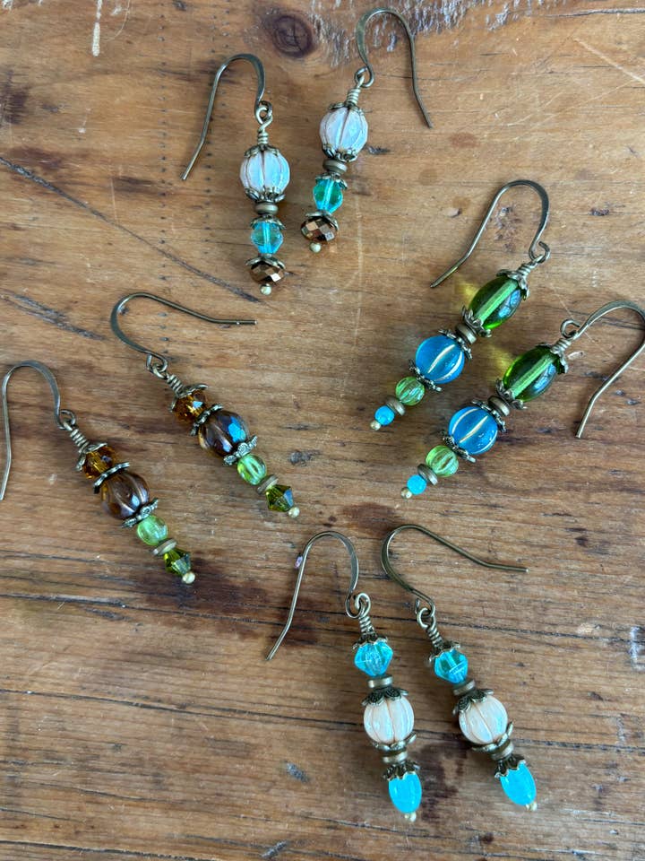 Brincos de Contas de Melão de Vidro Checo por atacado de Two Snowy Egrets