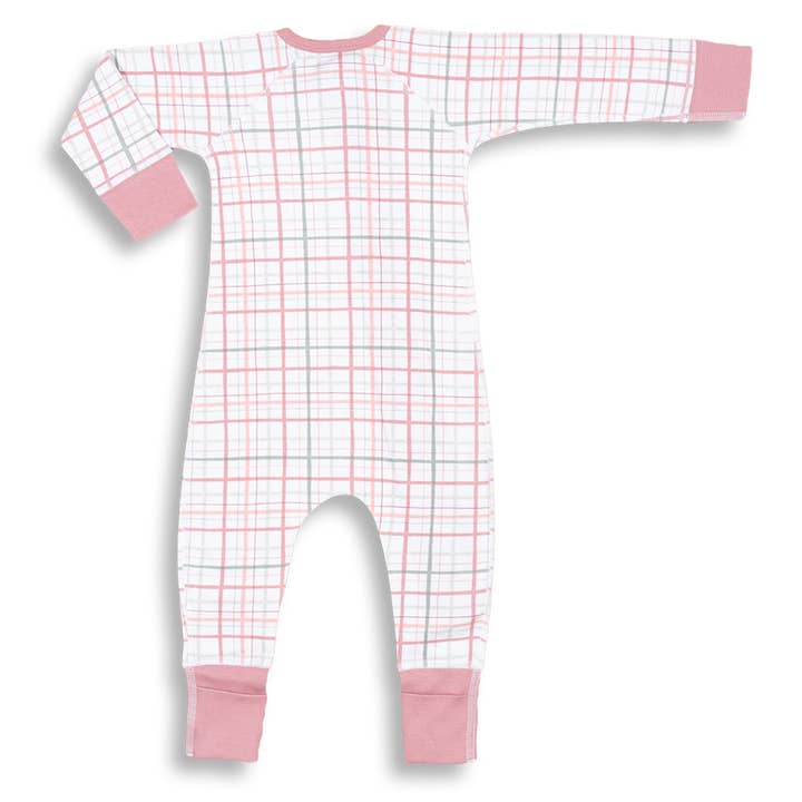 multi Blush Plaid Baby Zip Romper for wholesale on Faire1