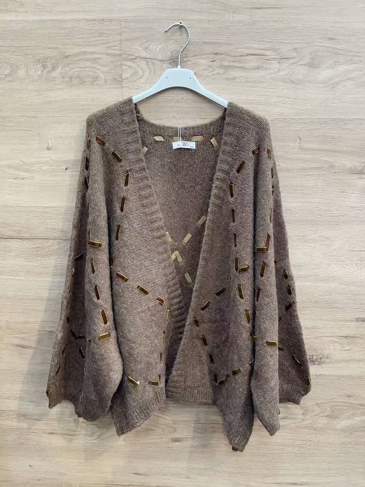 KNIT CARDIGAN WITH VELVET DETAILS for wholesale by SWEET MAGIC MODA Y COMPLEMENTOS