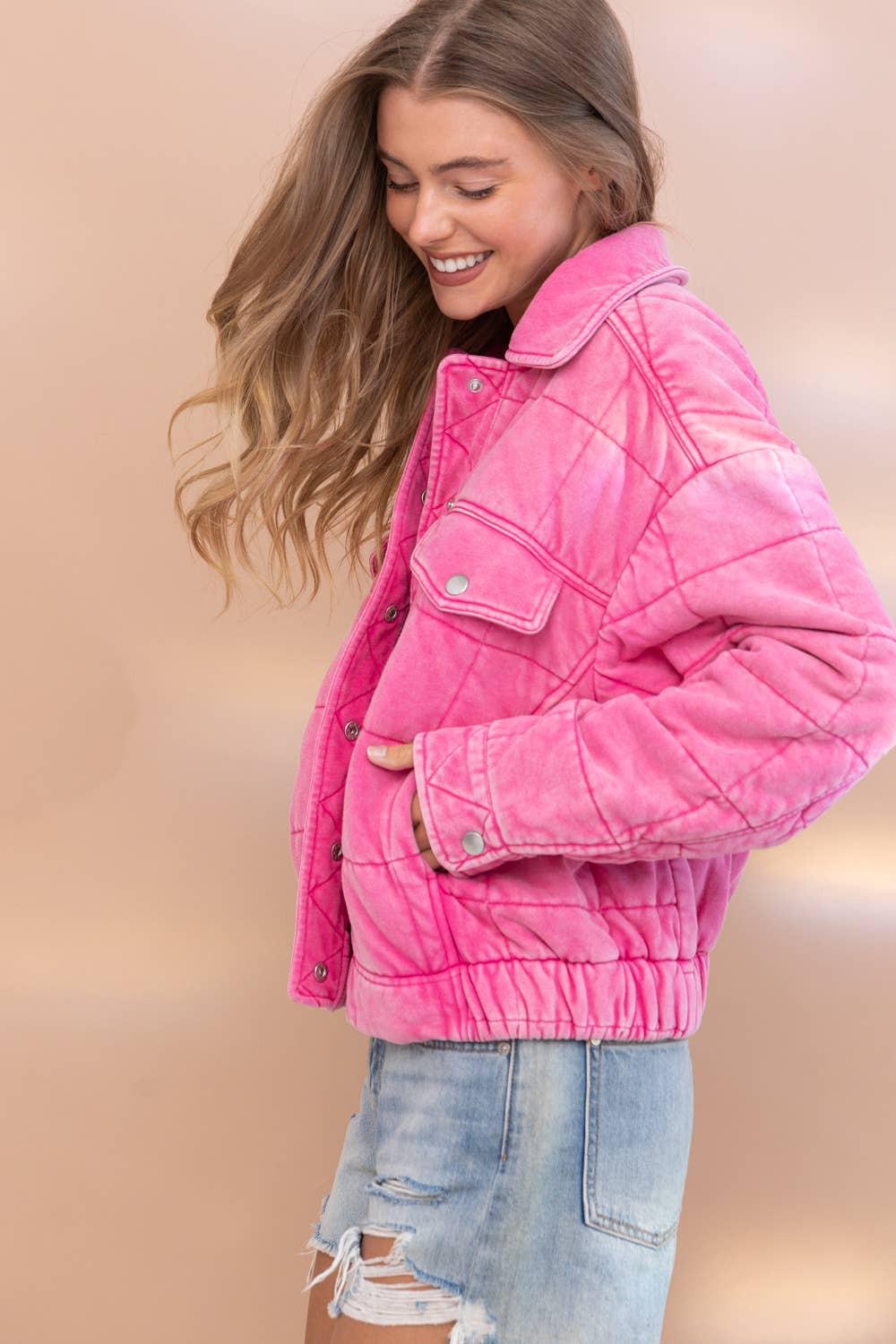 Blue B - Wholesale Jacket - Women's - 22082J - Garment Stone Washed Quilted Pocket Front Jacket14