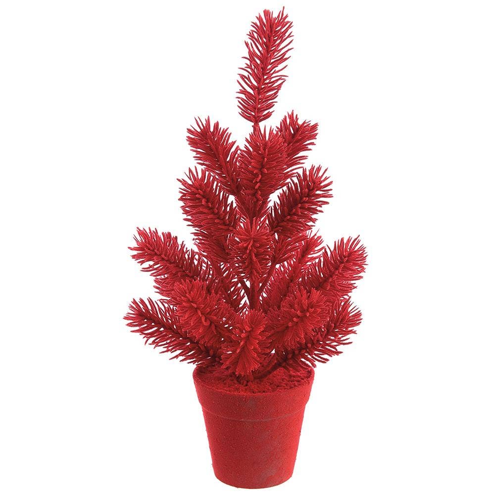 Dunn Deals - Wholesale Artificial Christmas Tree - Christmas Carousel Collection - 15" Flocked Pine Tree in Plastic Pot Red0