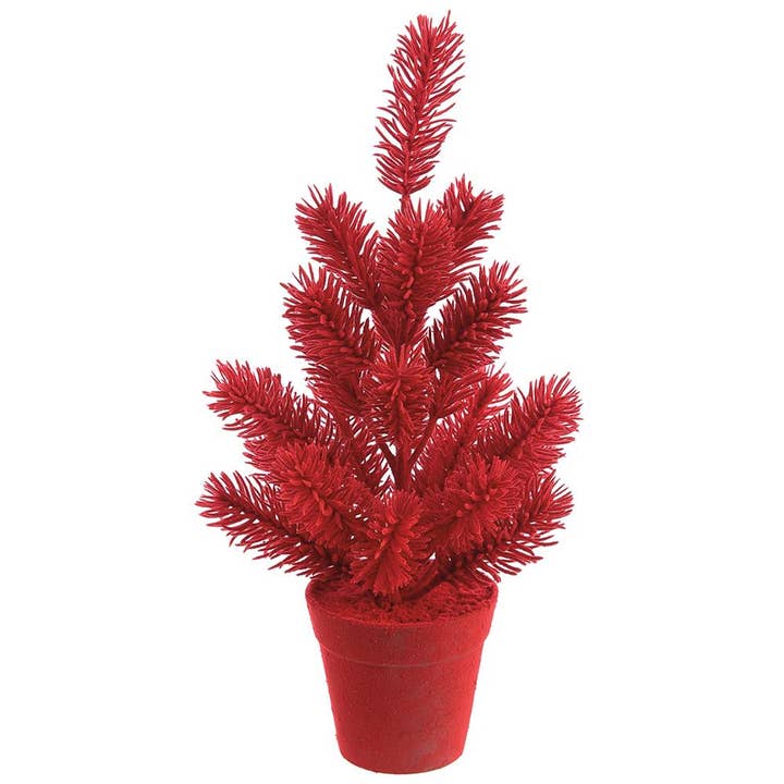 Dunn Deals - Wholesale Artificial Christmas Tree - Christmas Carousel Collection - 15" Flocked Pine Tree in Plastic Pot Red