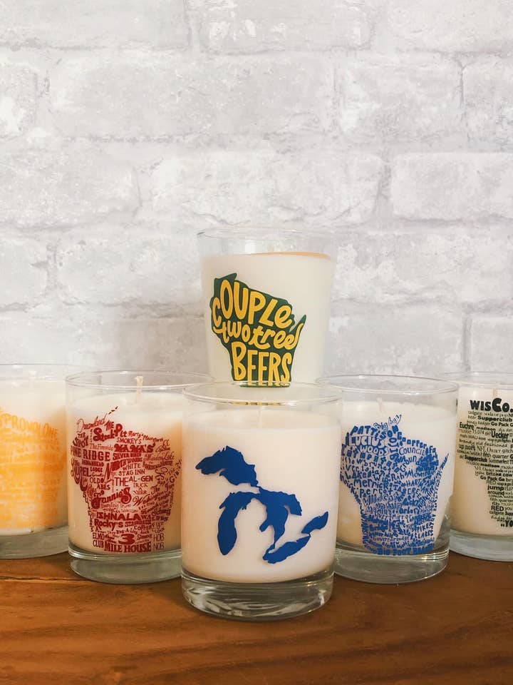 Wisconsin Specialty Glass Candles for wholesale by Wisconsin Candle Company