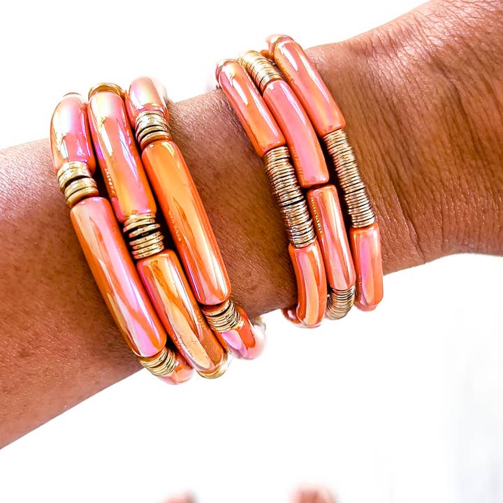 Savvy Bling – Engroshandel Perlearmbånd – Metallisk #35 Orange akryl rør armbånd
