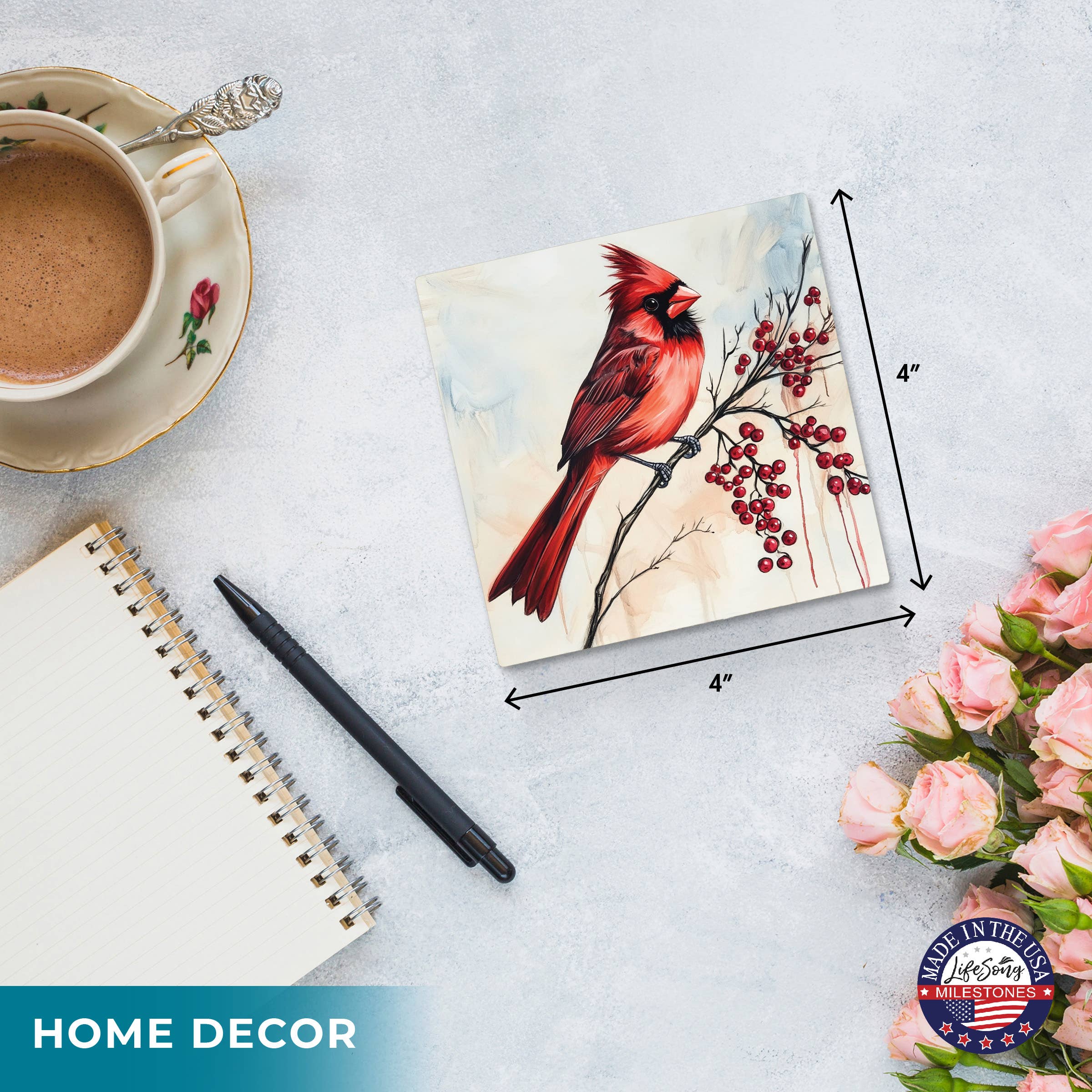 LifeSong Milestones - Wholesale Coasters - Cardinal Bird Slate Drink Coasters – Set of 4 for Hot Drinks4