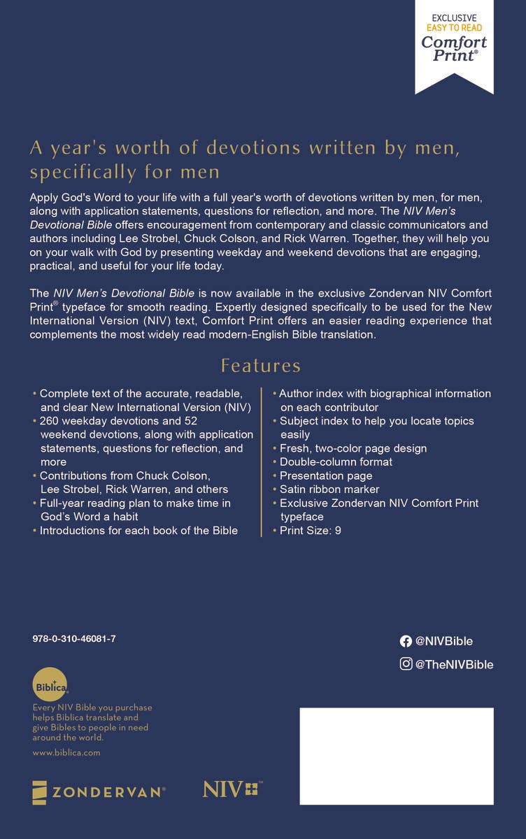 HarperCollins Christian Publishing - Wholesale Religion - NIV Men's Devotional Bible, Hardcover10