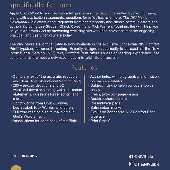 HarperCollins Christian Publishing - Wholesale Religion - NIV Men's Devotional Bible, Hardcover10