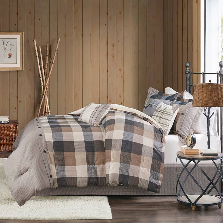 Olliix - Vente Parure de lit - Housse de couette et housse de couette Cabin Farmhouse Buffalo Check, beige2