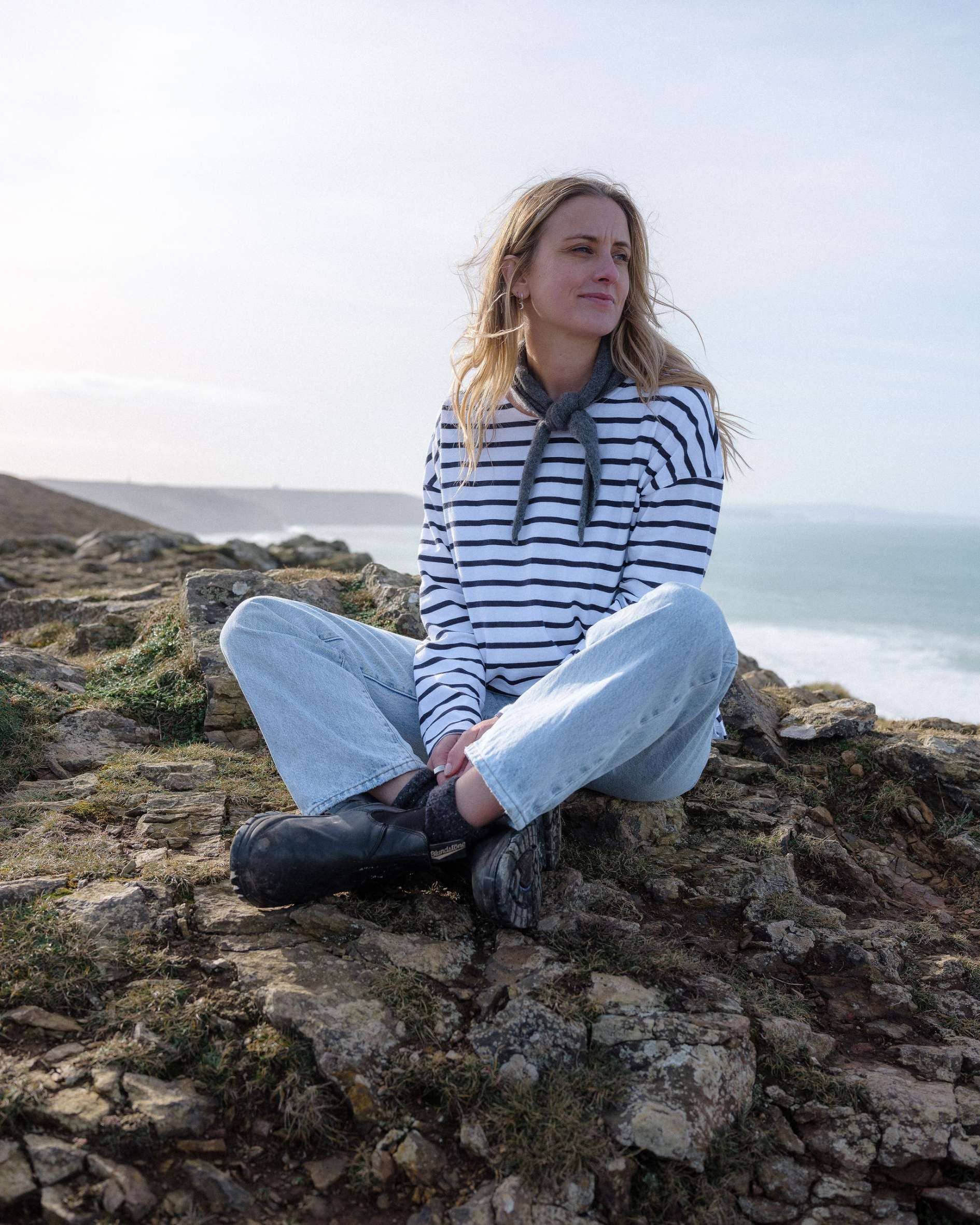 Ivy – wholesale T-shirt – women's – Sam Midweight Organic Cotton Navy Breton T-Shirt2