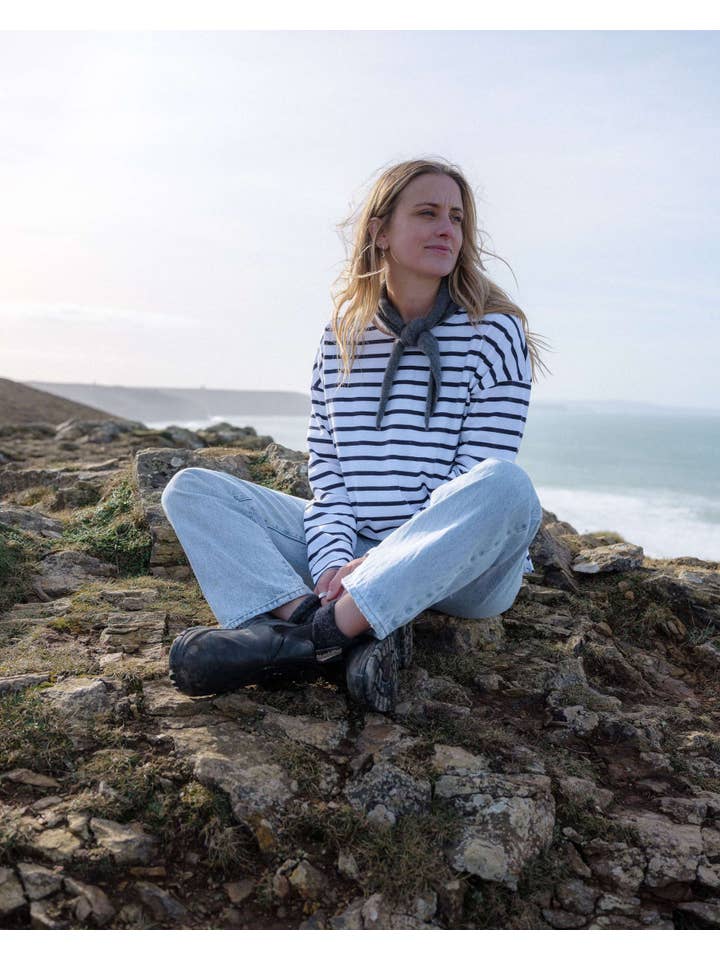 Ivy – wholesale T-shirt – women's – Sam Midweight Organic Cotton Navy Breton T-Shirt2