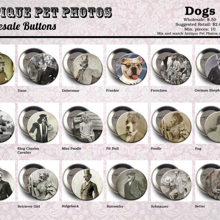 The Wild Oddisorium - Wholesale Lapel Pin/Button - Dog Buttons, Pins, Badges, POS, Funny Dogs in Clothes, Cute44