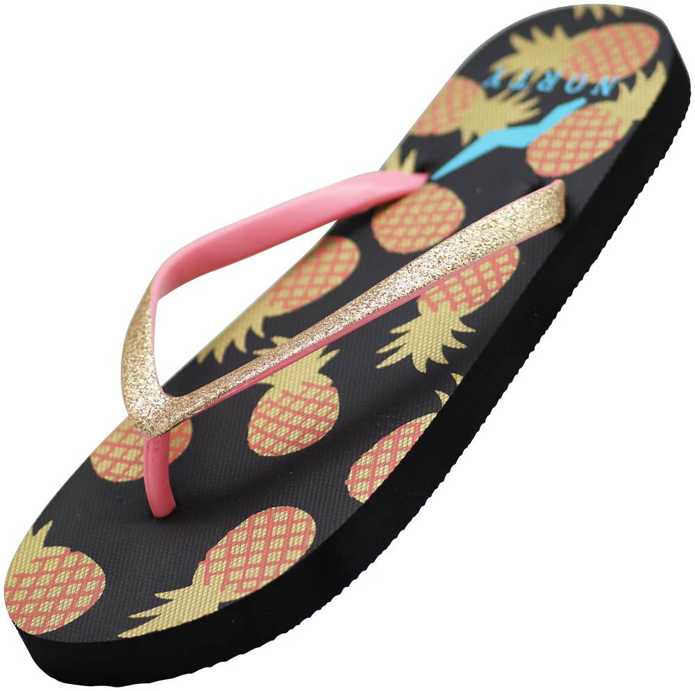 Eastern Off Price – wholesale Flip Flops – Women’s – Norty Womens Flip Flops Beach 41401 Gold Glitter Pineapple0