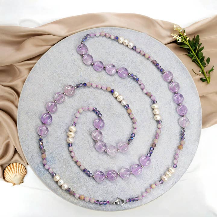 Amethyst and Freshwater Pearls Necklace for wholesale by IST Jewelry