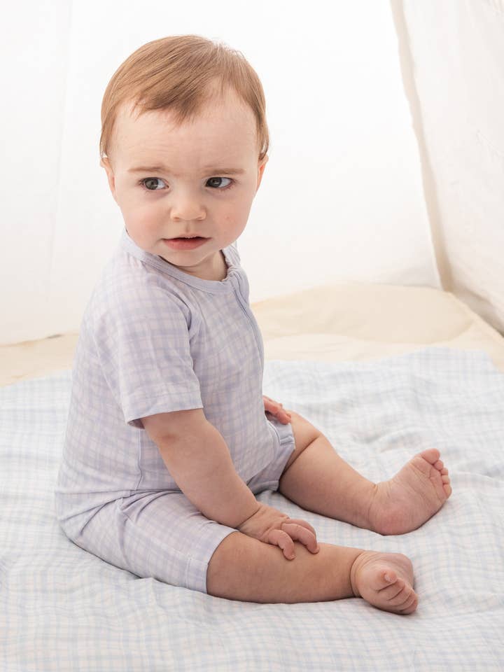 Macacão Curto Azul Vichy de Bambu com Fecho por atacado de Lilulila