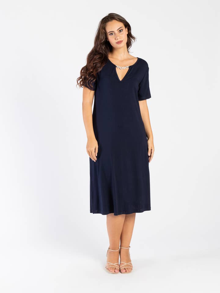 Viscose Dress With V-Neck And Accessory for wholesale by Clara G.