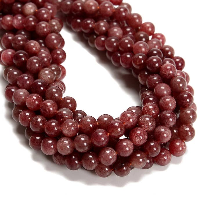 Perles rondes lisses en quartz fraise rouge foncé naturel taille 6mm 8mm 10mm 15,5'' brin pour la vente par CRCBEADS