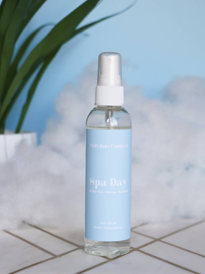 Spa Day Room & Linen Spray | White Tea + Citrus + Jasmine for wholesale by Chill, Babe Candle Co